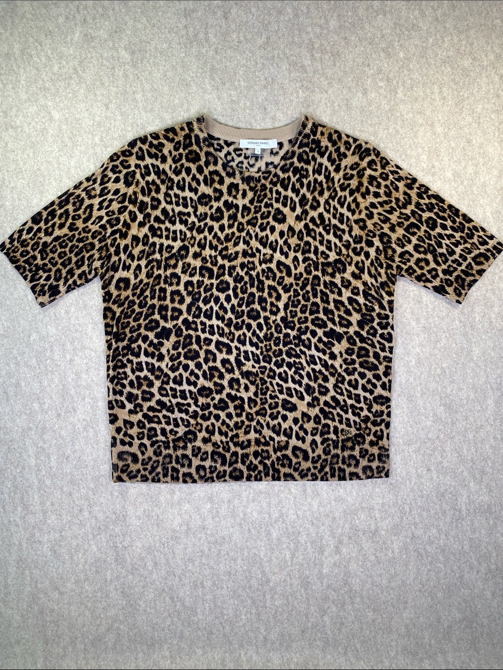 Gerard Darel Leopard Print Short Sleeve Top - Beige & Black